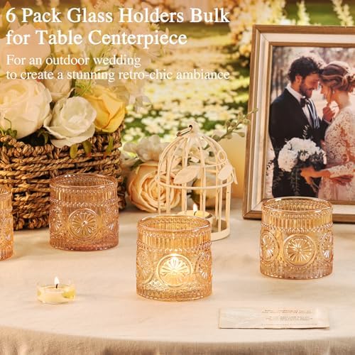 6 Pack Large Votive Candle Holders,Vintage Glass Candle Holder - Image 3