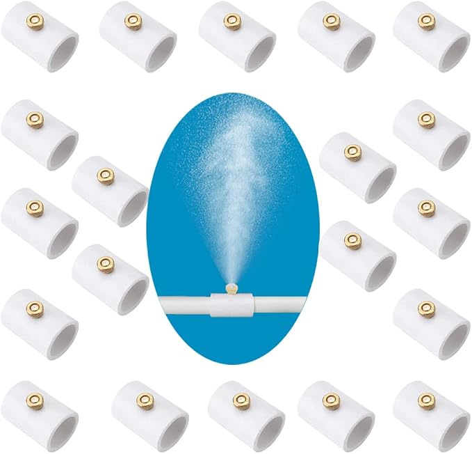 H&G lifestyles 1/2 Inch PVC Mist Nozzle Misting System for Patio Outdoor Mister Coupling PVC Split Section with Mist Nozzle (Pack of 20)