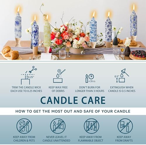 5 inch Short Candle Blue Floral Candle Sticks Printed Candlestick Handmade Unscented Taper Candle 4 Pack Blue Flower Tapered Candles for Home Dinner Wedding Holiday - Image 6