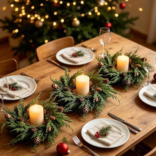 4 PCS Christmas Candle Rings Wreaths Mini Cedar Pine Candle Holder Rings - Image 4