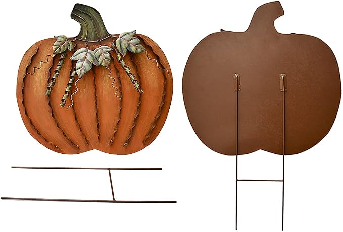 K KILIPES 2set Metal Pumpkin Garden Stake Outdoor Fall Decorations Autumn Pumpkins Yard Sign Lawn Decor Decorative for Fall Harvest Thanksgiving Halloween Outside Patio Porch Decor