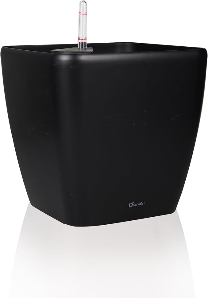 Dexceder 18x17 Self Watering Planter with Wheels (Black Matte) | Inner Mat Design, Thickened Large Floor Standing Flower Plant Pot with Water Level Indicator Indoor Outdoor