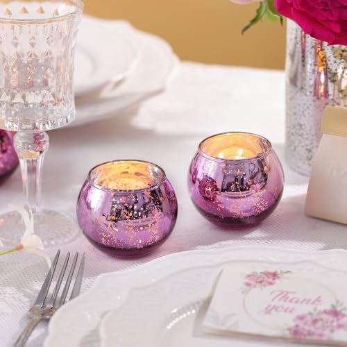 24 Pcs Purple Votive Candle Holders for Wedding Decor, Purple Mercury Glass Candle Holders for Table Centerpieces, Tea Light Holder for Wedding Bridal Shower Party Supplies - Image 6