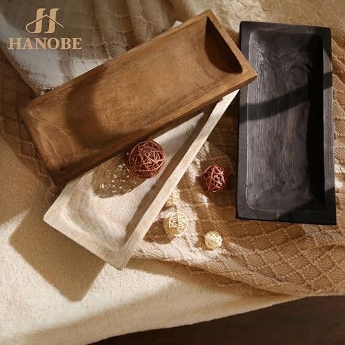 Hanobe Large Wood Decorative Dough Bowl for Coffee Table Decor, 19.6" Brown - Image 5