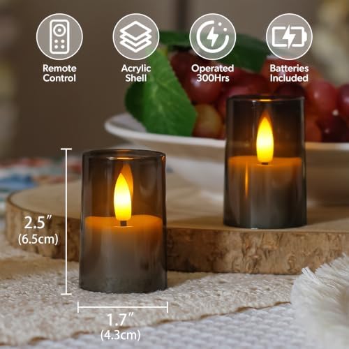 Flameless D: 1.7" H: 2.5" Small Tea Light LED Candles, Acrylic Battery Operated Votive with Remote Control and Timer, Tealight Grey Flickering Warm Light Pack of 15 Electric Long Lasting - Image 3