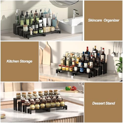 2 Set Black Wooden Tiered Riser Display Stands for Vendor Events,Stackable Wood Cupcake Stand,Farmhouse Decor Wood Dessert Table Display Set,Vendor Booth Display Items,Food Display Risers for Party - Image 6