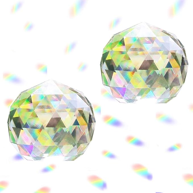 2 Pack Clear Glass Crystal Ball Prisms Window Rainbow Maker Sphere Faceted Gazing Ball Prism Prism Suncatcher for Home Décor, Feng Shui, (60mm /2.36inch, 2 pcs)