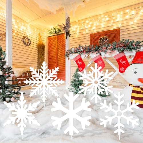 5 Pcs Winter Snowflake Yard Signs Metal Snowflake Yard Stakes White Winter Wonderland Decorations Decorative Christmas Lawn Signs for Indoor Outdoor Garden Lawn Holiday Party Decor by Otoolling