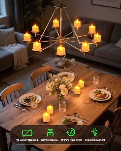 SoulBay Flameless Candles with Remote Timer & Charging Base, 12pcs USB Rechargeable Battery Flickering LED Small Votives Lights for Table Dinner Weddings Holidays General Decor, No Battery Required - Image 3