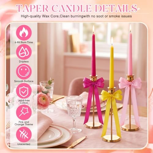 12 Pcs Pink and Yellow Party Taper Candles with 3 Roll Ribbon - Image 4