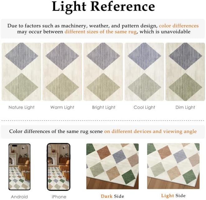 6x9 Washable Area Rug Living Room Large Non Slip Checkered Rugs | Soft, Low Pile, Easy Clean, Colorful, Diamond Pattern for Bedroom, Office, Dining Room, Kids Room, Modern Neutral Decor
