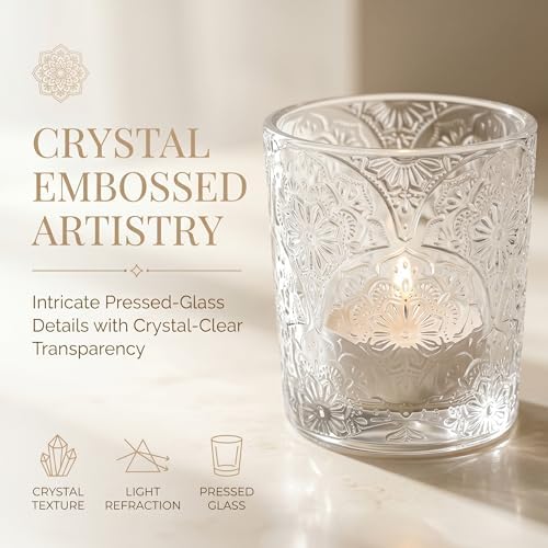 Clear Mandala Glass Tealight Holders, 6 Pack - Image 4