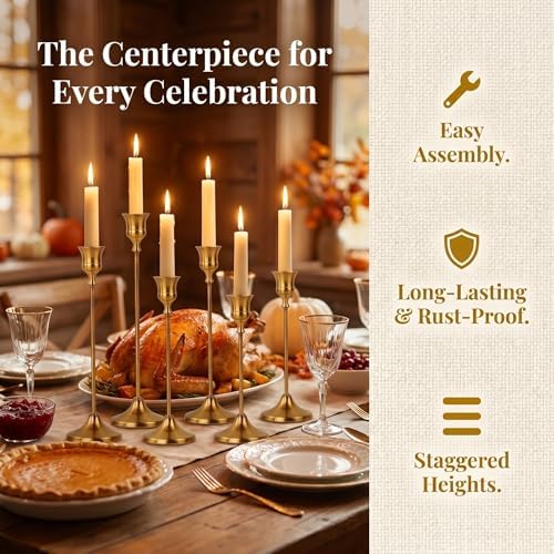 French Gold Taper Candle Holders 2 Sets(6 Pcs) - Tall Metal Candlestick Holders for Table Centerpiece, Formal Dinner, Wedding, Fireplace Mantel Decor, Fits 3/4 Inch Thick Candles - Image 7