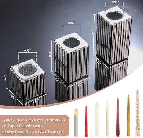 LETINE 12pcs Silver Vertical Stripe Glass Candlestick Holders - Chic Taper Candle Sticks Holder Set for Elegant Dining & Home Decor - Ideal for Christmas, Halloween, Thanksgiving - Image 2