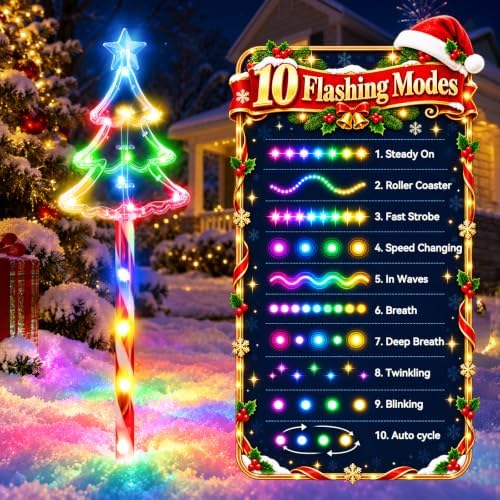 KOOPER 12 Pack Solar Christmas Candy Tree Stake Lights, 10 Modes Xmas Decor - Image 2