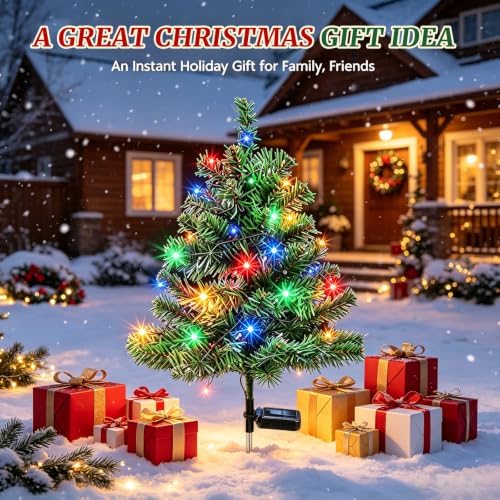 2 Pack Solar Christmas Tree Outdoor,Xmas Decorations with Colorful Lights - Image 6