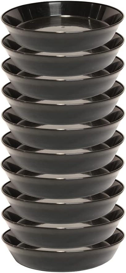 7 Inch (5.5 Inch Base), Black, Case of 10, Plant Saucer | Polypropylene, Heavy Duty Indoor/Outdoor, Drip Pan & Tray, Collects Excess Water, Made in USA