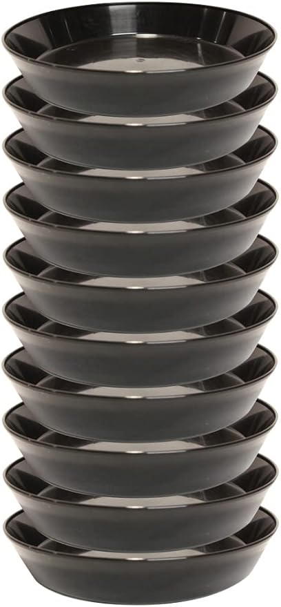 5 Inch (4 Inch Base) Case of 10 Plant Saucer, Black | Polypropylene, Heavy Duty Indoor/Outdoor, Drip Pan Tray, Collects Excess Water, Made in USA
