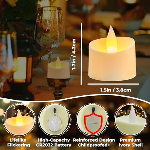 Flameless Tea Lights Set of 24 Realistic Battery Operated Candles with Climbing Flame Effect, Cozy Ambient Candles for Wedding Party Home & Table Decor, 150H+ Battery Included (Ivory) - Image 4