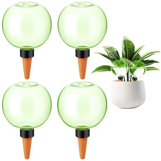 4 Pcs Self Watering Globes Plastic Automatic Watering Planter for Indoor Plants 17.5 oz drip Irrigation Watering Bulbs with Slow Release Control (Green)
