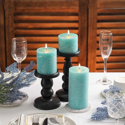 3x4 Inch Turquoise Pillar Candles Set of 3 - Unscented Candles, Long Clean Burning, Large Big Candles, Smokeless Dripless Pillar Candles for Dinner Table, Wedding, Home, Bathroom, Rustic Decor - Image 6