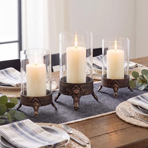 Set of 2 Hurricane Glass Candle Holders, Glass Dome & Metal Base - Image 4