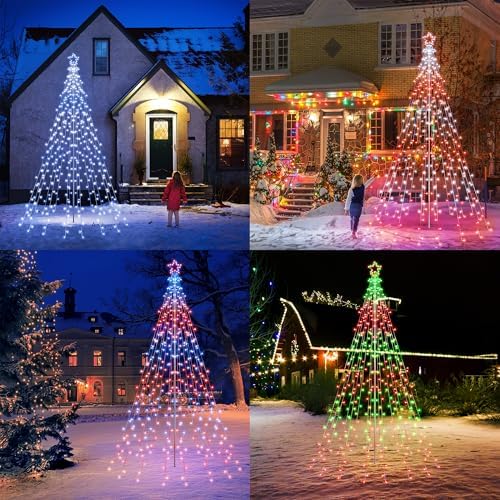 Lomotech RGB Color Changing Christmas Tree Lights - 10Ft 404 LED with 7.08" Topper, Remote Controll Waterproof Iron Pole Waterfall Holiday Tree Lights for Outdoor Christmas Decorations - Image 3