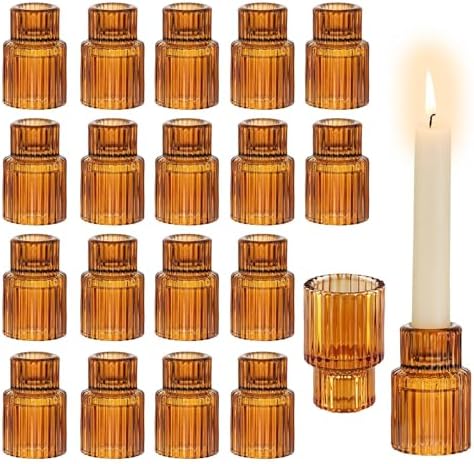 Glasseam Tapered Candlestick Holders Bulk: 20 Pcs Amber Fall Table Decor by Glasseam