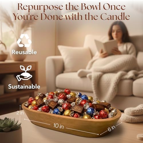Dough Bowl Candle Co. Spiked Egg Nog Soy Candle - 3 Wick Rustic Farmhouse Coffee Table Decor, Odor Eliminator in Wooden Bowls, 20 Oz Wooden Dough Bowl Candle, All-Natural Gifts for Women and Men - Image 6