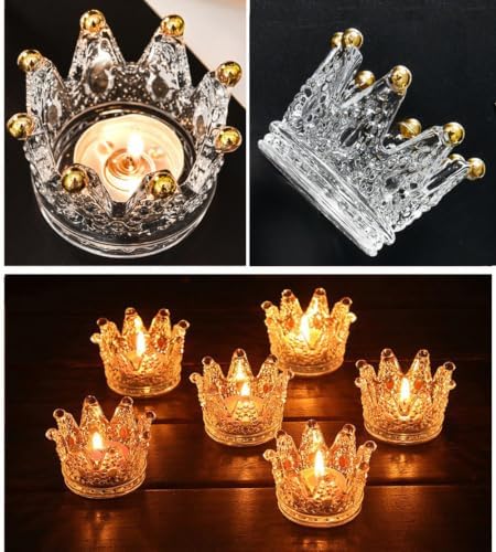 Vixdonos Votive Candle Holders Set of 6 Crown Glass Tealight Candle Holder for Wedding, Party and Home Decor (Gold Tips) - Image 2