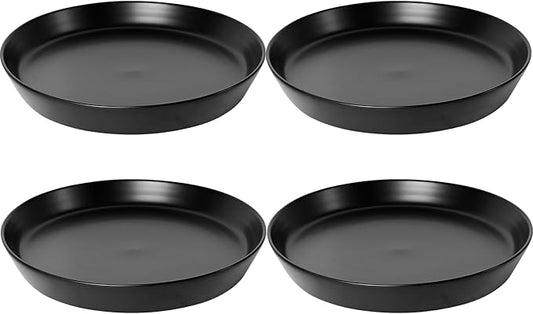 Ceramic Plant Saucer Tray 4 Pcs 4 5 Inch Black, 5" OD x4.25 ID x1.18 Deep| Round Sturdy Heavy Duty Glazed Bevel Planter Drip Flower pots with Catch Basin for Indoor Outdoor Plants
