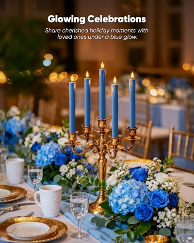 Homemory 9.6 Inches Real Wax Blue Flameless Taper Candles with Remote Timer, 2 Pcs LED Fake Candlesticks, Battery Candle with 3D Flickering Flame for Wedding, Dinner, Xmas Anniversary Decor - Image 5