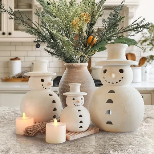 Christmas Decorations, 10.2" Handmade Terracotta Christmas Snowman Figurine - Image 5