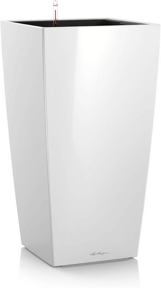 Lechuza CUBICO 22 Cream White High Gloss, Self-Watering Tall Planter, H16.1 L8.7 W8.7 in