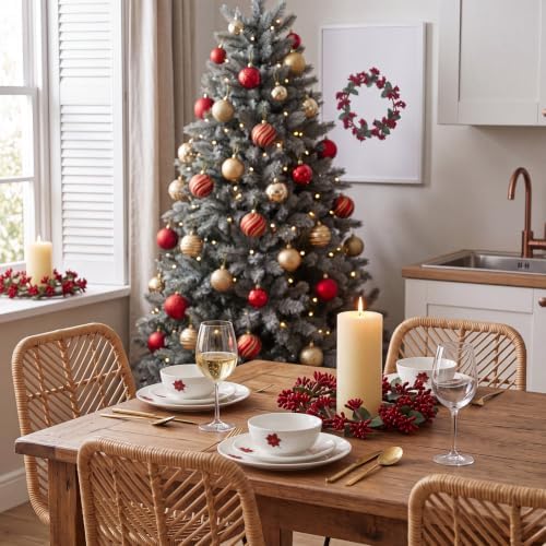 Daifunli 2 Pcs Christmas Red Berry Candle Ring Artificial Winter Red Berry Wreaths Candle-Ring for Pillar 6 Inch Candles Holder for Winter Christmas Country Wedding Kitchen Table Centerpiece Decor - Image 6