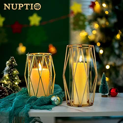 NUPTIO Gold Geometric Hurricane Glass Candle Holders, Set of 2 - Image 4