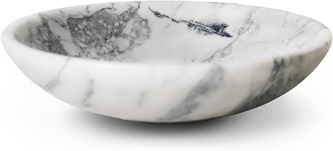 Marble Decorative Bowl Large White, Handcrafted Natural White-Grey Stone Bowl for Home Decor, 11" Large Entryway Bowl for Key, Coffee Table Bowl, Marble Fruit Bowl for Centerpiece