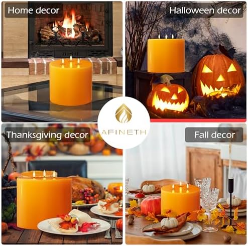 Orange Extra Large Flameless Candles, 6"x6" Battery Operated Candles with Remote, Real Wax Flickering LED Candles with 3 Wicks for Fall, Thanksgiving, Harvest, Halloween Decor - Image 7