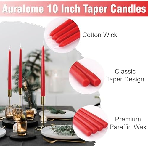 Red Taper Candles 10-Inch - Dripless Tall Christmas 12 Pack Tapered Candlesticks Unscented Smokeless Long Slow Burning Red Candle Sticks Paraffin Wax for Dinner Valentine’s Day Decor - Image 2
