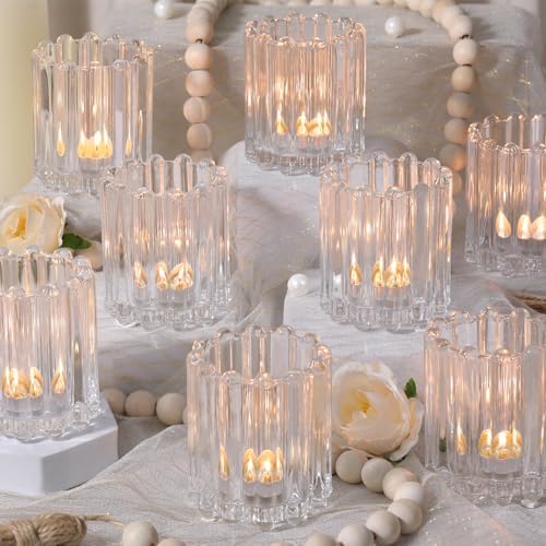 Glass Clear Votive Candle Holder, Ribbed Votive Candle Holders Set of 12 by LOVELIGHTLOVELIFE