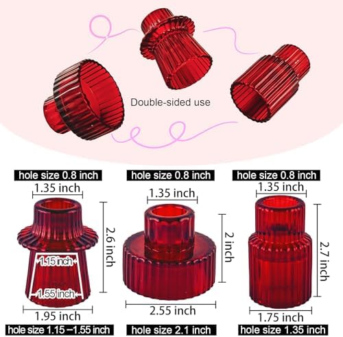 Glass Candlestick Holders, Taper Candle Holders, Set of 6, Red - Image 2