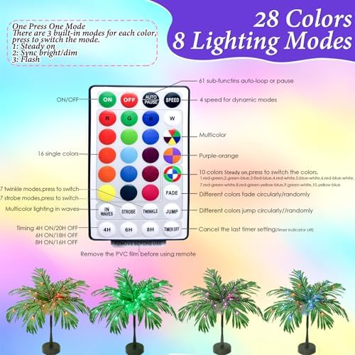 28 Colors Changing Light Up Palm Tree Table Decor, 23In Tropical Artificial Palm Tree Lights Battery USB Powered, LED Mini Palm Tree Table Centerpiece for Luau Summer Hawaiian Party Home - Image 3