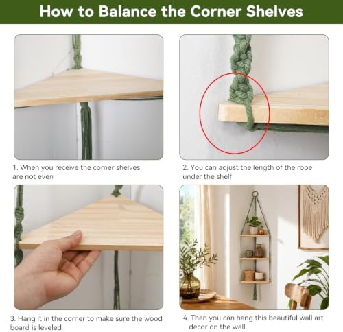 Artilady Corner Shelf Macrame Wall Hanging, Adjust Boho Storage Art, 3 Tier - Image 4