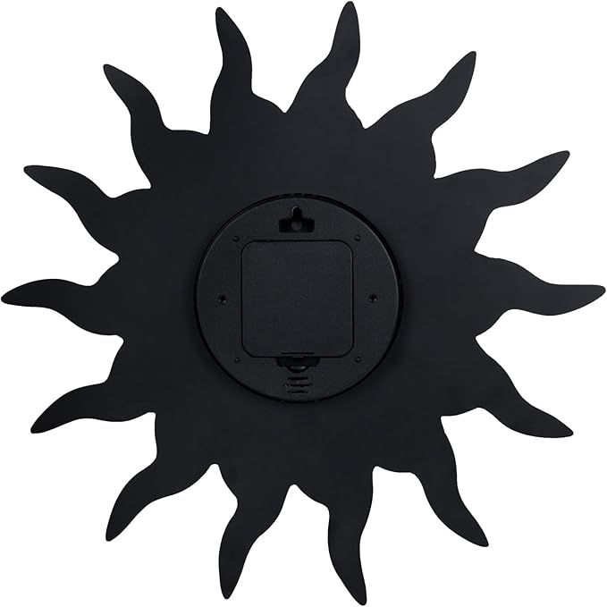 Sun Outdoor Clock with Thermometer - Silent Non-Ticking Retro Decorative Wall Clock, Waterproof PVC for Patio, Garden, Pool, Bathroom, Kitchen Decor - 13 Inch, Bronze