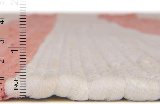 Unique Loom Chindi Rag Collection Area Rug - Striped (5' 1" Square, Coral and Ivory)