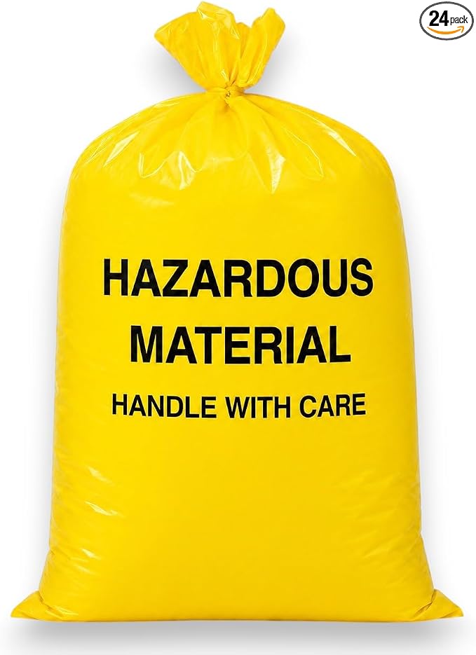 10-Gallon Hazardous Waste Bags (24 pack, Yellow) w/Twist Ties – 17” Wide x 30” Tall, 4 mil Thickness – Pack of 24! Made in the USA!