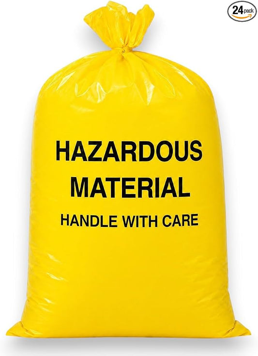 10-Gallon Hazardous Waste Bags (24 pack, Yellow) w/Twist Ties – 17” Wide x 30” Tall, 4 mil Thickness – Pack of 24! Made in the USA!