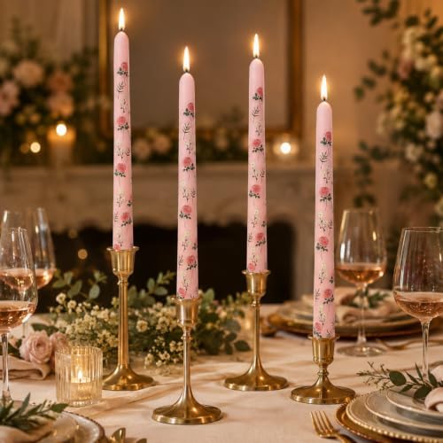 Print Taper Candles Dripless Candlesticks - 4pcs Handmade Floral Candle Long Candle Sticks 10inches Flower Tapered Candles for Home Party Wedding Restaurant Holiday Decor,8D4T-RONEW - Image 6