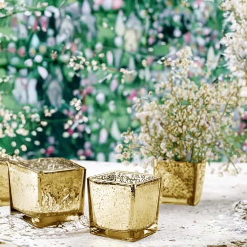 WGV 2 Inch Gold Speckle Square Cube Glass Votive Candle Holder, Small Tiny Mercury Tea Light 2x2”, 1 Pc - Image 6