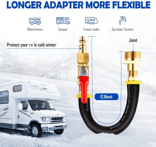 RV Winterizing kit & Sprinkler Blowout Adapter with shut off valve Air compressor Quick-Connect plug garden hose Water Blow Out Fitting for Winterize Sprinkler Systems, Camper,Motorhome - Image 3